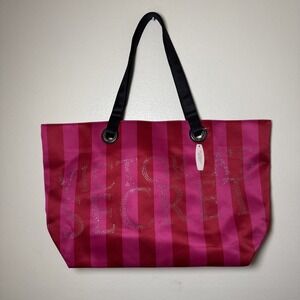 Victoria's Secret Red Pink Stripe Tote Bag